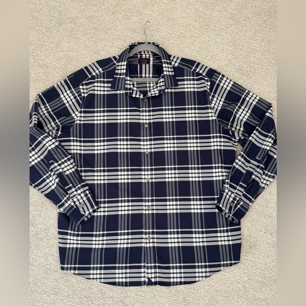 UNTUCKit Mens Long Sleeve 100% Polyester Button Front Shirt NAVY BLUE Plaid XXL